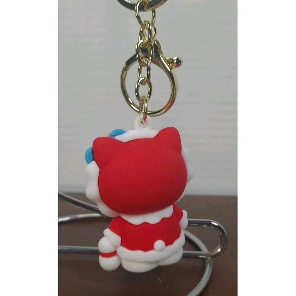 New Hello Kitty PVC 3D Backpack Purse Charm‎ Keychain Red Outfit With Snowmen